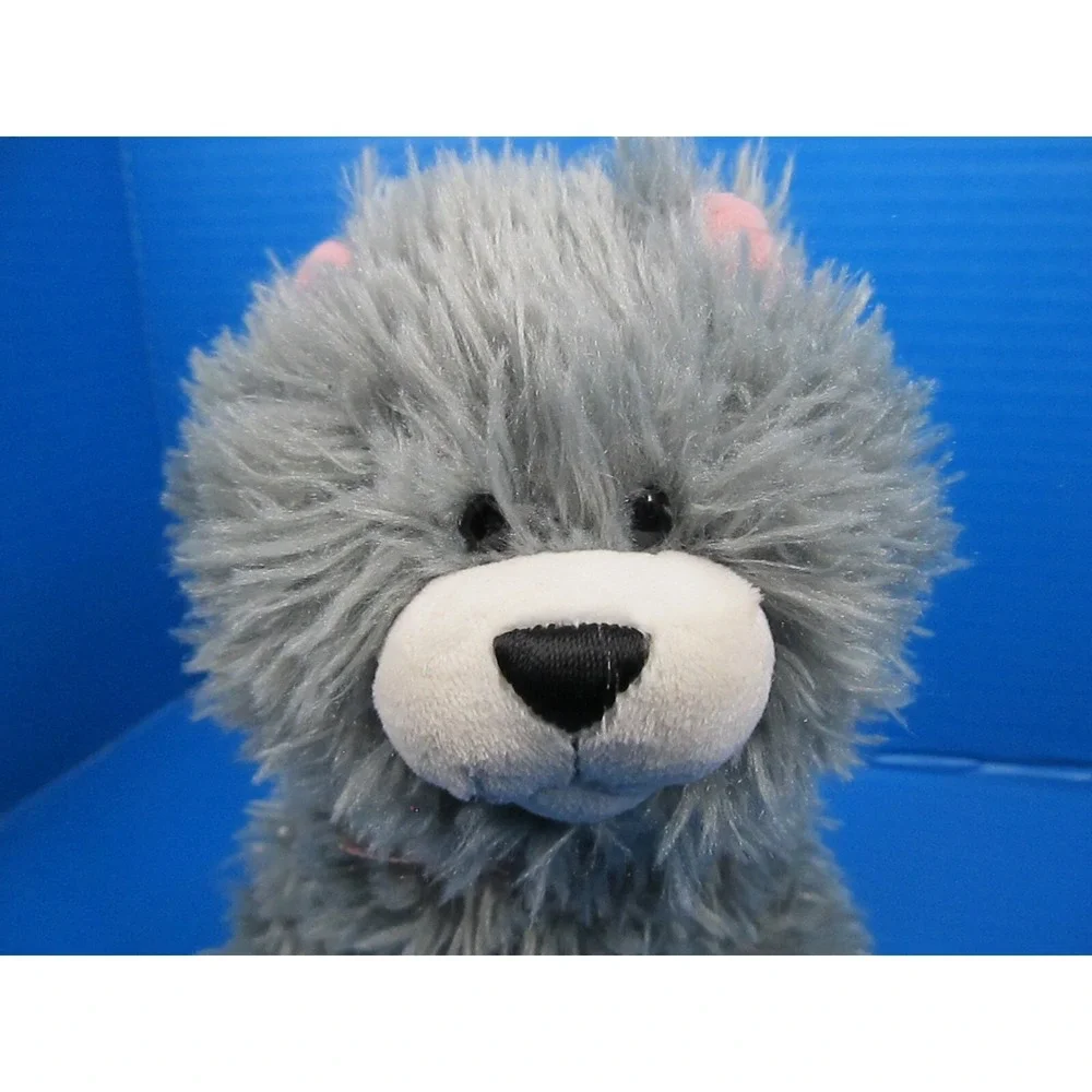 GUND Gray & White Scruffy Fur Plush Kitty Cat w/ Pink Bow jemma 320591